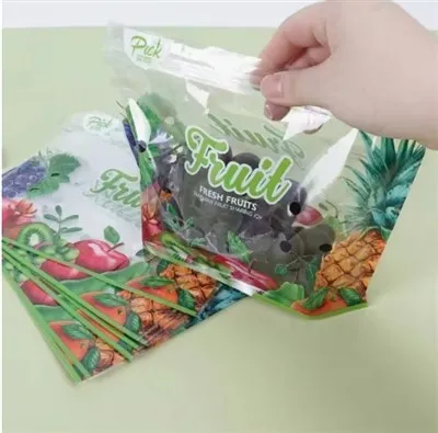 ハンドルと空気穴付きの高品質フルーツと野菜のスタンドアップバッグ卸売